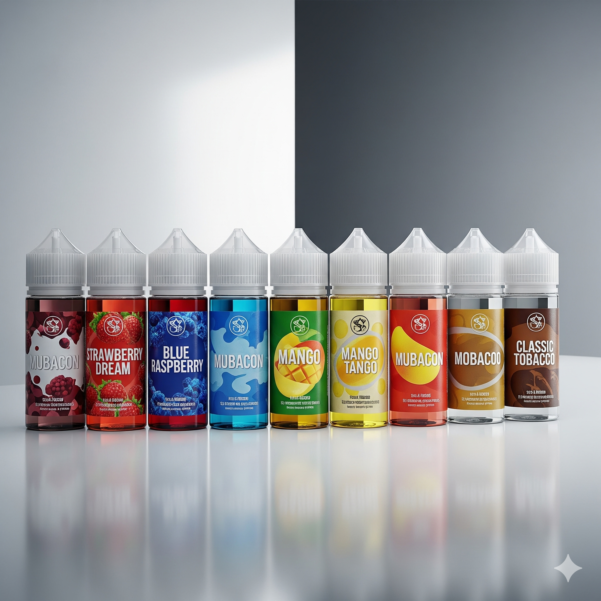 Botellas de e-líquidos de varios sabores